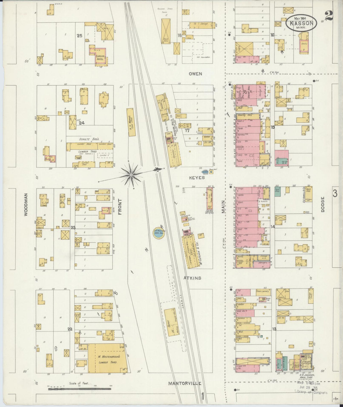 Sanborn Fire Insurance Map from Kasson, Dodge County, Minnesota (1904), Sheet #0002 - Historic Sanborn Fire Insurance Map Print, vintage old map wall art, antique decor, genealogy gift, Minnesota Minnesota map