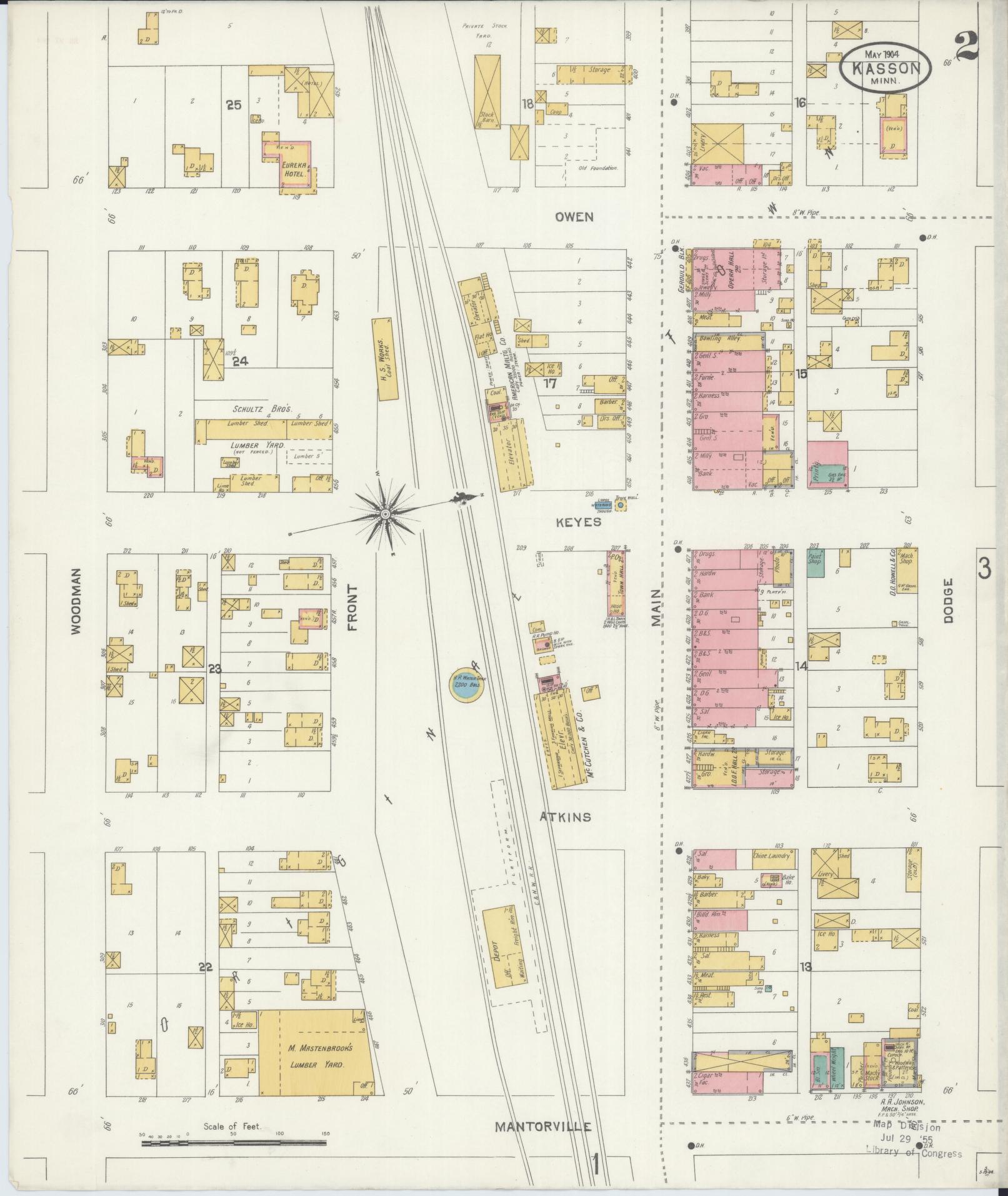Sanborn Fire Insurance Map from Kasson, Dodge County, Minnesota (1904), Sheet #0002 - Historic Sanborn Fire Insurance Map Print, vintage old map wall art, antique decor, genealogy gift, Minnesota Minnesota map