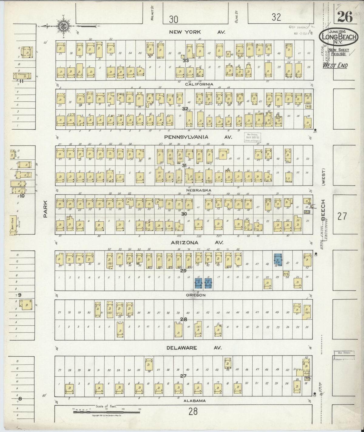 Sanborn Fire Insurance Map from Long Beach, Nassau County, New York (1914), Sheet #0026 - Complete Map Set gallery image, historic Sanborn map, vintage wall art, New York New York