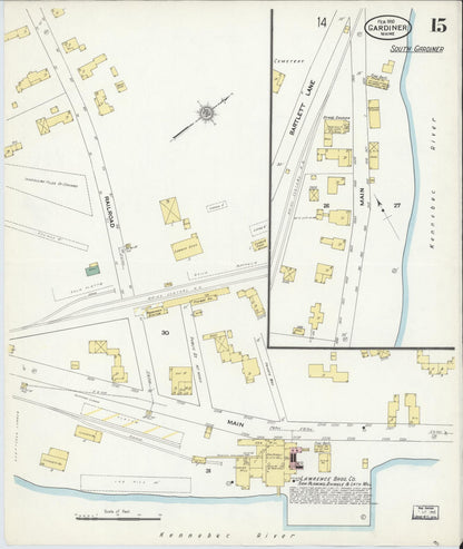 Sanborn Fire Insurance Map from Gardiner, Kennebec County, Maine (1910), Sheet #0015 - Complete Map Set gallery image, historic Sanborn map, vintage wall art, Maine Maine