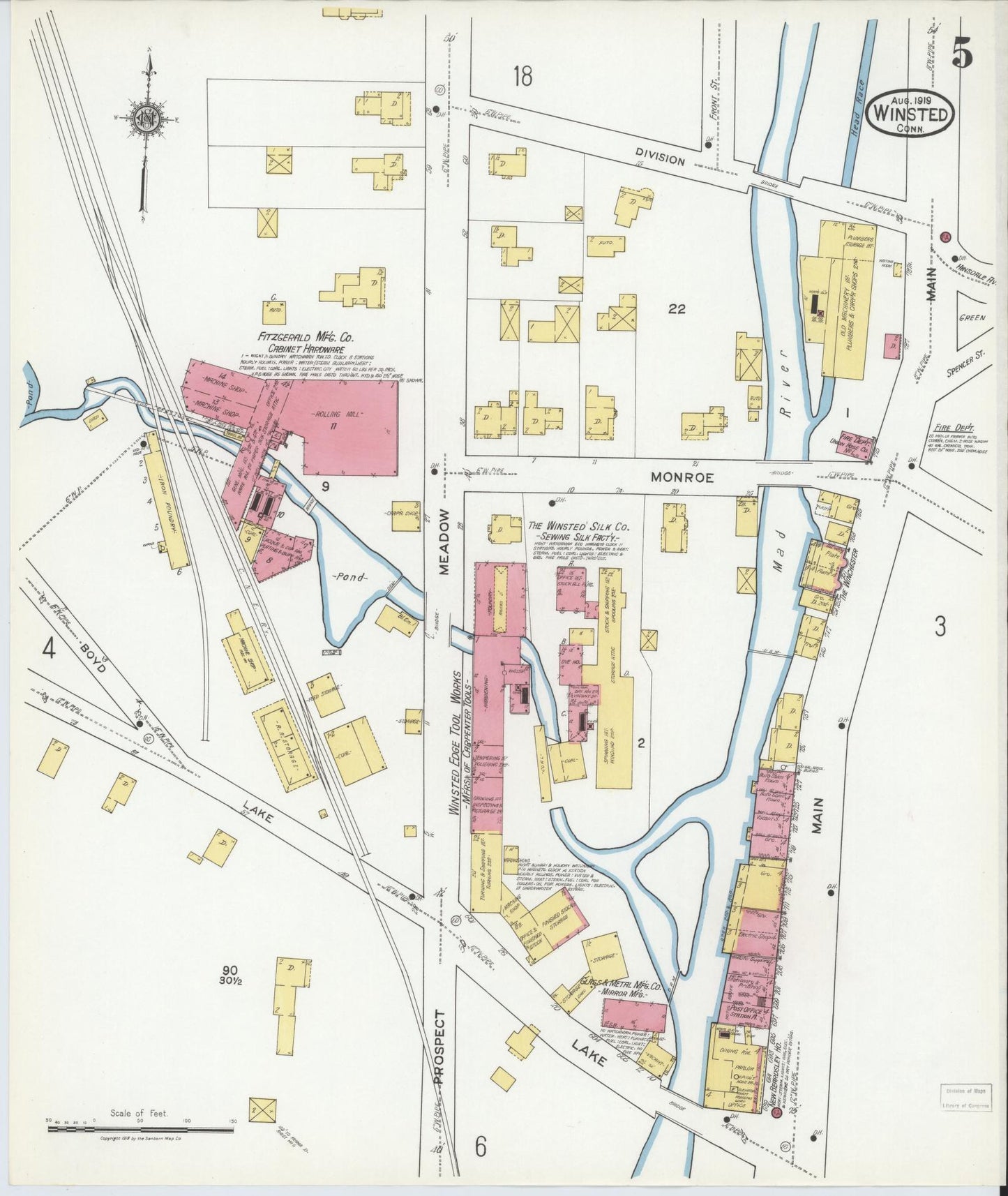 Sanborn Fire Insurance Map from Winsted, Litchfield County, Connecticut (1919), Sheet #0005 - Complete Map Set gallery image, historic Sanborn map, vintage wall art, Connecticut Connecticut