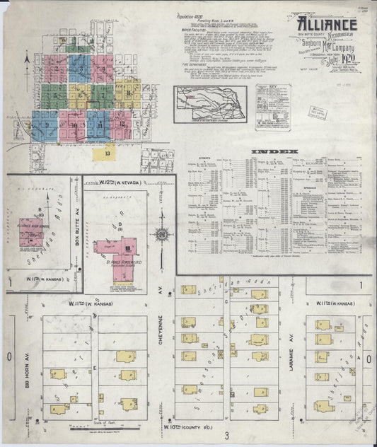 Sanborn Fire Insurance Map from Alliance, Box Butte County, Nebraska (1920), Sheet #0001 - Historic Sanborn Fire Insurance Map Print, vintage old map wall art, antique decor, genealogy gift, Nebraska Nebraska map