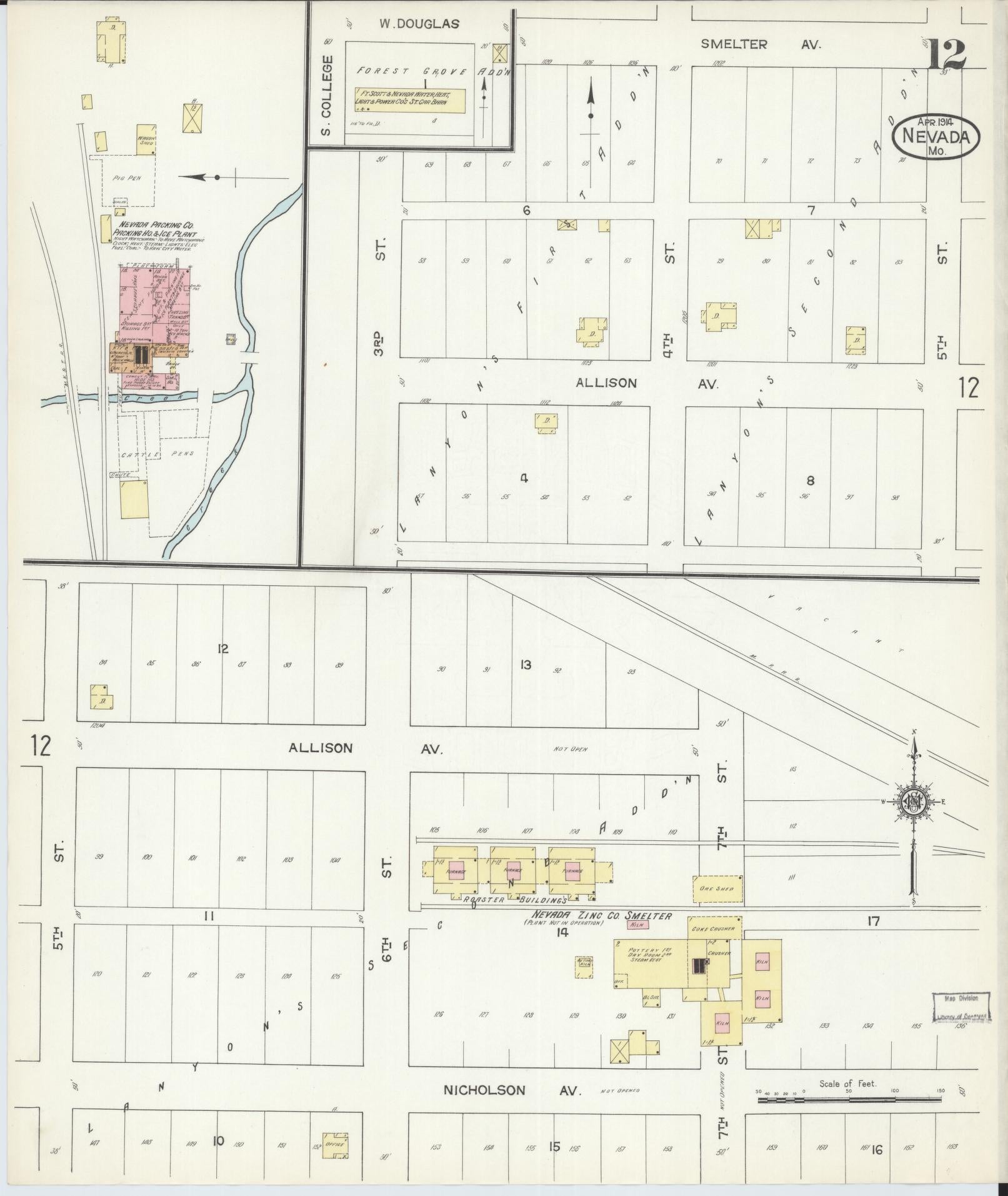 Sanborn Fire Insurance Map from Nevada, Vernon County, Missouri (1914), Sheet #0012 - Complete Map Set gallery image, historic Sanborn map, vintage wall art, Nevada Nevada