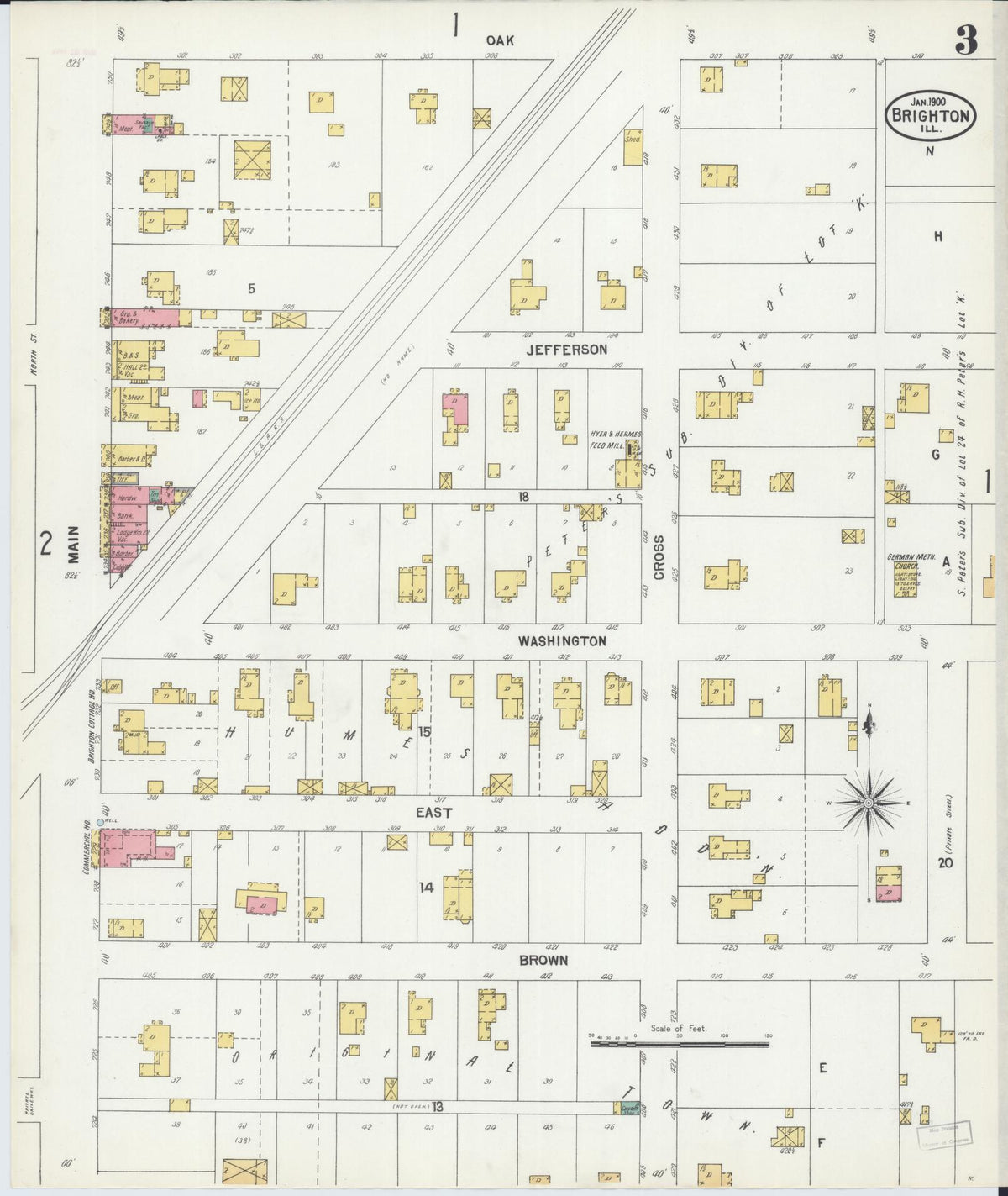 Sanborn Fire Insurance Map from Brighton, Macoupin County, Illinois (1900), Sheet #0003 - Historic Sanborn Fire Insurance Map Print, vintage old map wall art, antique decor, genealogy gift, Illinois Illinois map