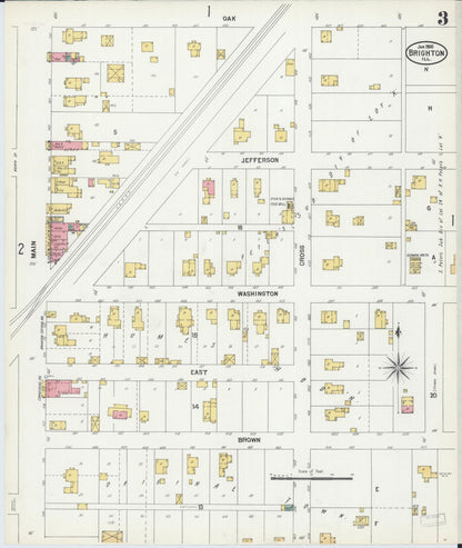 Sanborn Fire Insurance Map from Brighton, Macoupin County, Illinois (1900), Sheet #0003 - Historic Sanborn Fire Insurance Map Print, vintage old map wall art, antique decor, genealogy gift, Illinois Illinois map