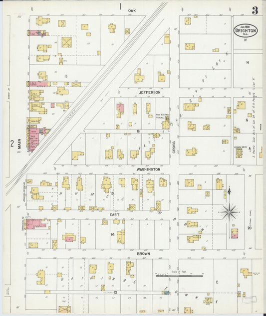 Sanborn Fire Insurance Map from Brighton, Macoupin County, Illinois (1900), Sheet #0003 - Historic Sanborn Fire Insurance Map Print, vintage old map wall art, antique decor, genealogy gift, Illinois Illinois map