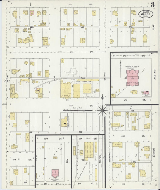 Sanborn Fire Insurance Map from Wahoo, Saunders County, Nebraska (1907), Sheet #0003 - Historic Sanborn Fire Insurance Map Print, vintage old map wall art, antique decor, genealogy gift, Nebraska Nebraska map