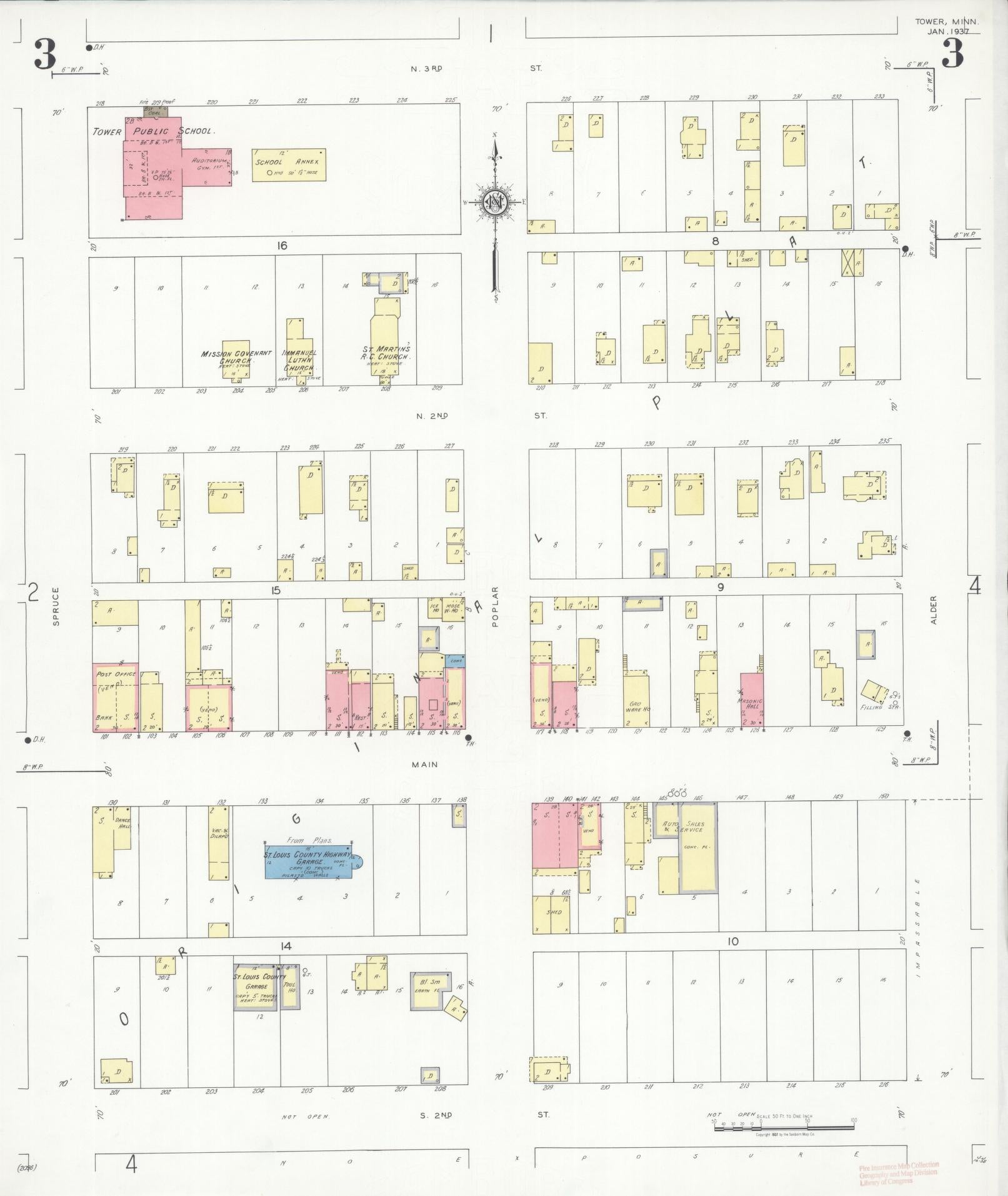 Sanborn Fire Insurance Map from Tower, Saint Louis County, Minnesota (1937), Sheet #0003 - Complete Map Set gallery image, historic Sanborn map, vintage wall art, Minnesota Minnesota