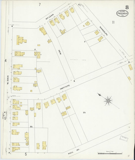 Sanborn Fire Insurance Map from Freehold, Monmouth County, New Jersey (1909), Sheet #0008 - Historic Sanborn Fire Insurance Map Print, vintage old map wall art, antique decor, genealogy gift, New Jersey New Jersey map