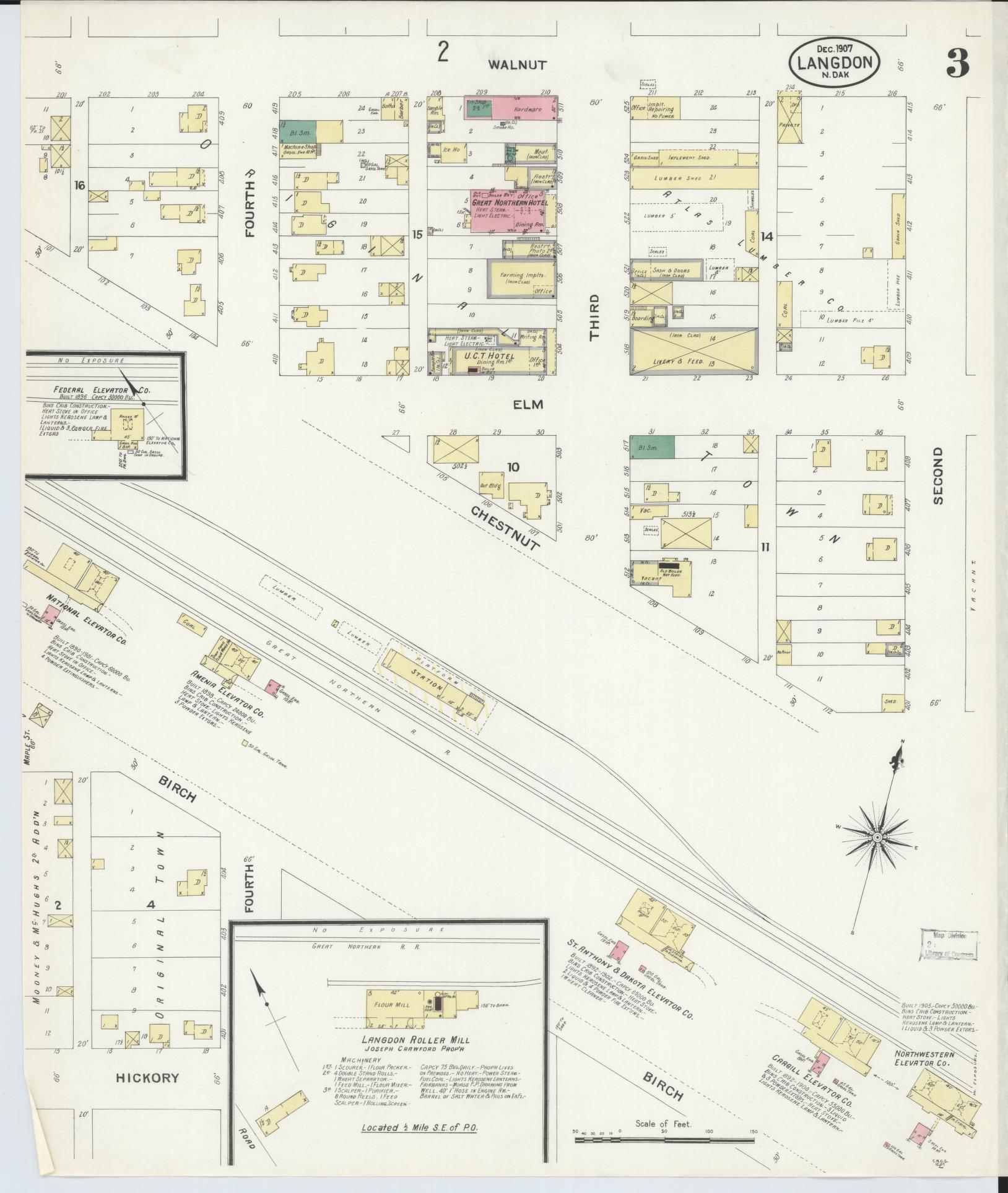 Sanborn Fire Insurance Map from Langdon, Cavalier County, North Dakota (1907), Sheet #0003 - Historic Sanborn Fire Insurance Map Print, vintage old map wall art, antique decor, genealogy gift, North Dakota North Dakota map