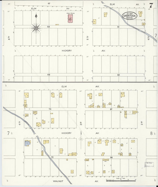 Sanborn Fire Insurance Map from Saratoga, Carbon County, Wyoming (1907), Sheet #0007 - Historic Sanborn Fire Insurance Map Print, vintage old map wall art, antique decor, genealogy gift, Wyoming Wyoming map
