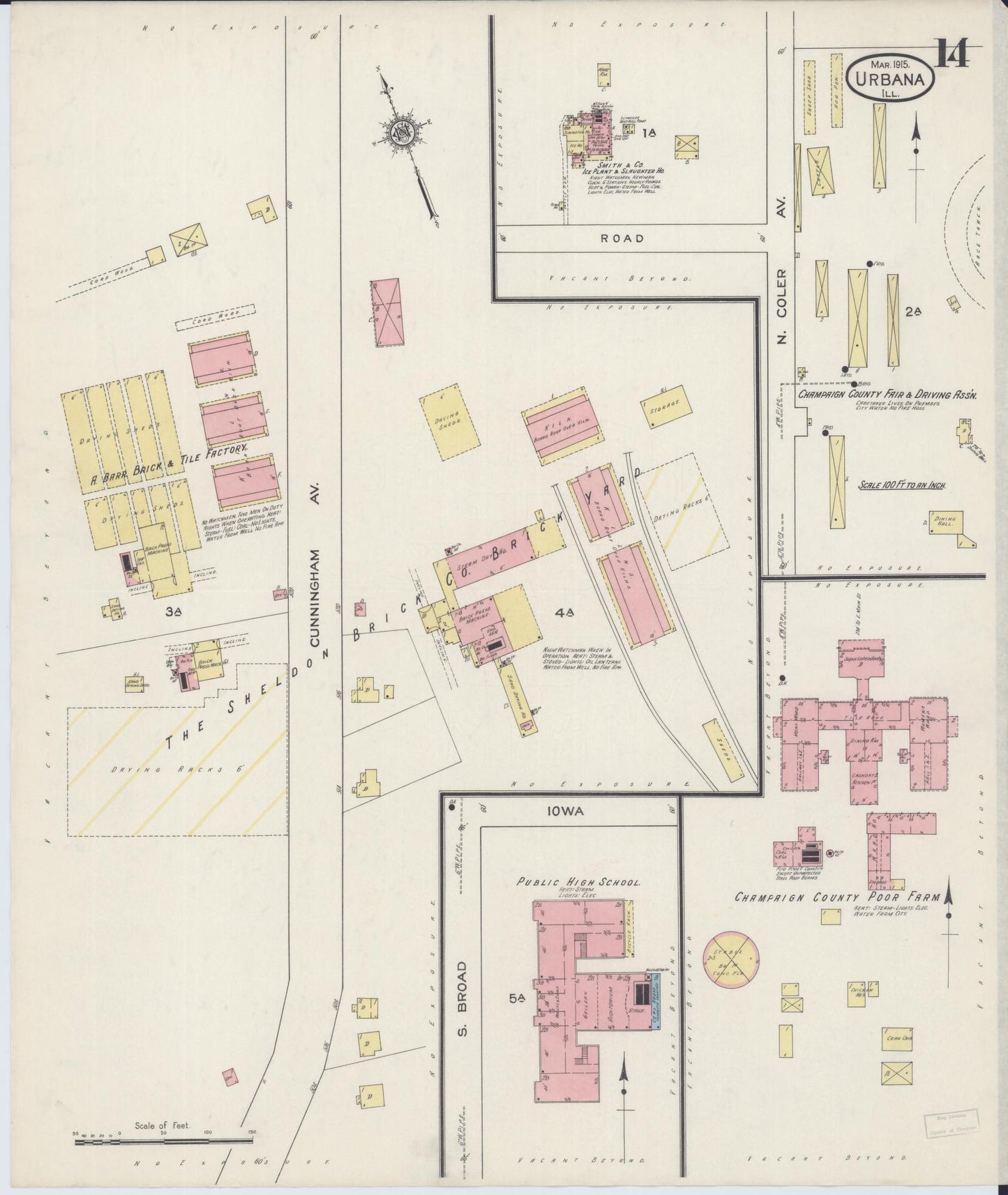 Sanborn Fire Insurance Map from Urbana, Champaign County, Illinois (1915), Sheet #0014 - Complete Map Set gallery image, historic Sanborn map, vintage wall art, Illinois Illinois