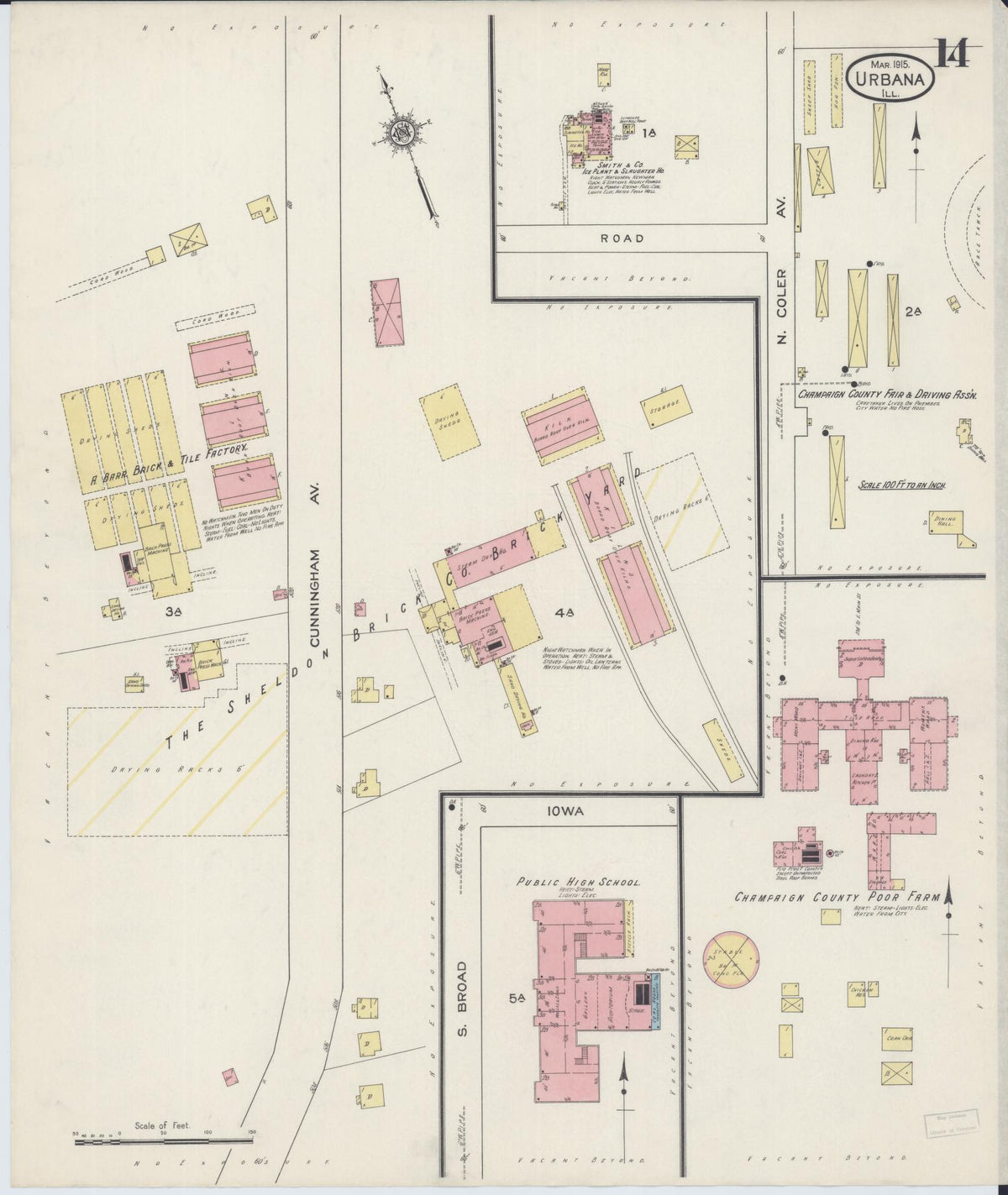 Sanborn Fire Insurance Map from Urbana, Champaign County, Illinois (1915), Sheet #0014 - Complete Map Set gallery image, historic Sanborn map, vintage wall art, Illinois Illinois