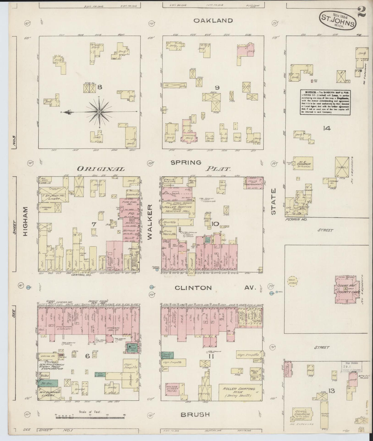Sanborn Fire Insurance Map from Saint Johns, Clinton County, Michigan (1884), Sheet #0002 - Historic Sanborn Fire Insurance Map Print, vintage old map wall art, antique decor, genealogy gift, Michigan Michigan map