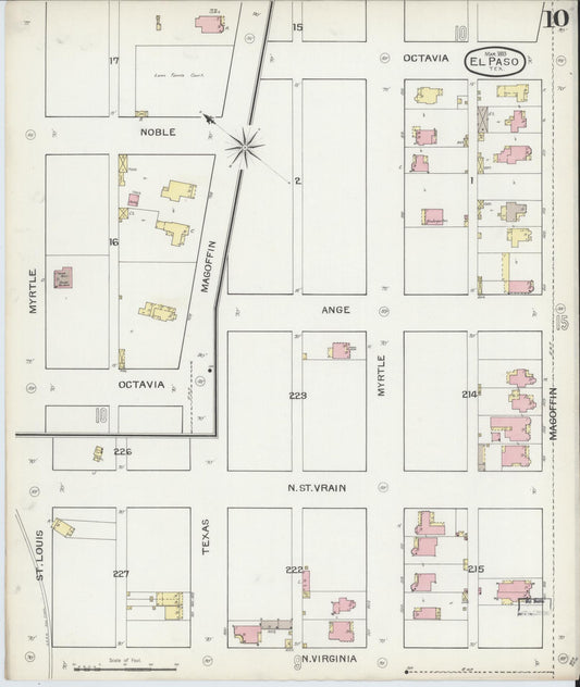Sanborn Fire Insurance Map from El Paso, El Paso County, Texas (1893), Sheet #0010 - Historic Sanborn Fire Insurance Map Print, vintage old map wall art, antique decor, genealogy gift, Texas Texas map