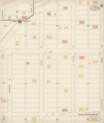 Sanborn Fire Insurance Map from El Centro, Imperial County, California (1914), Sheet #0002 - Historic Sanborn Fire Insurance Map Print, vintage old map wall art, antique decor, genealogy gift, California California map