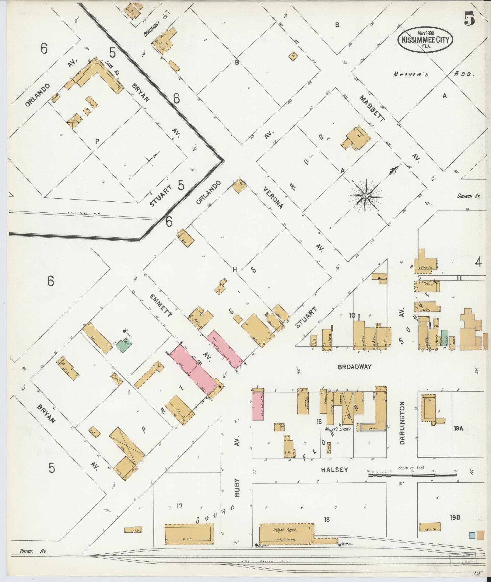Sanborn Fire Insurance Map from Kissimmee, Osceola County, Florida (1899), Sheet #0005 - Complete Map Set gallery image, historic Sanborn map, vintage wall art, Florida Florida