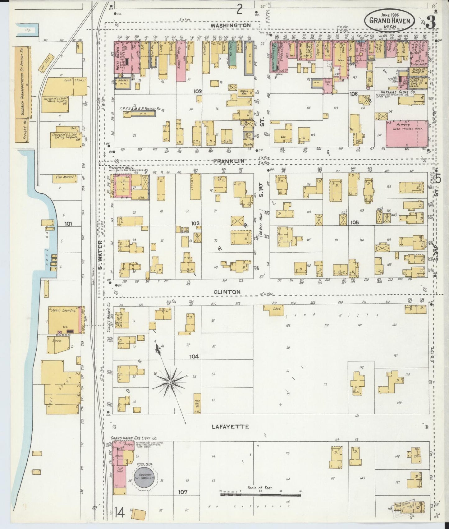 Sanborn Fire Insurance Map from Grand Haven, Ottawa County, Michigan (1906), Sheet #0003 - Complete Map Set gallery image, historic Sanborn map, vintage wall art, Michigan Michigan