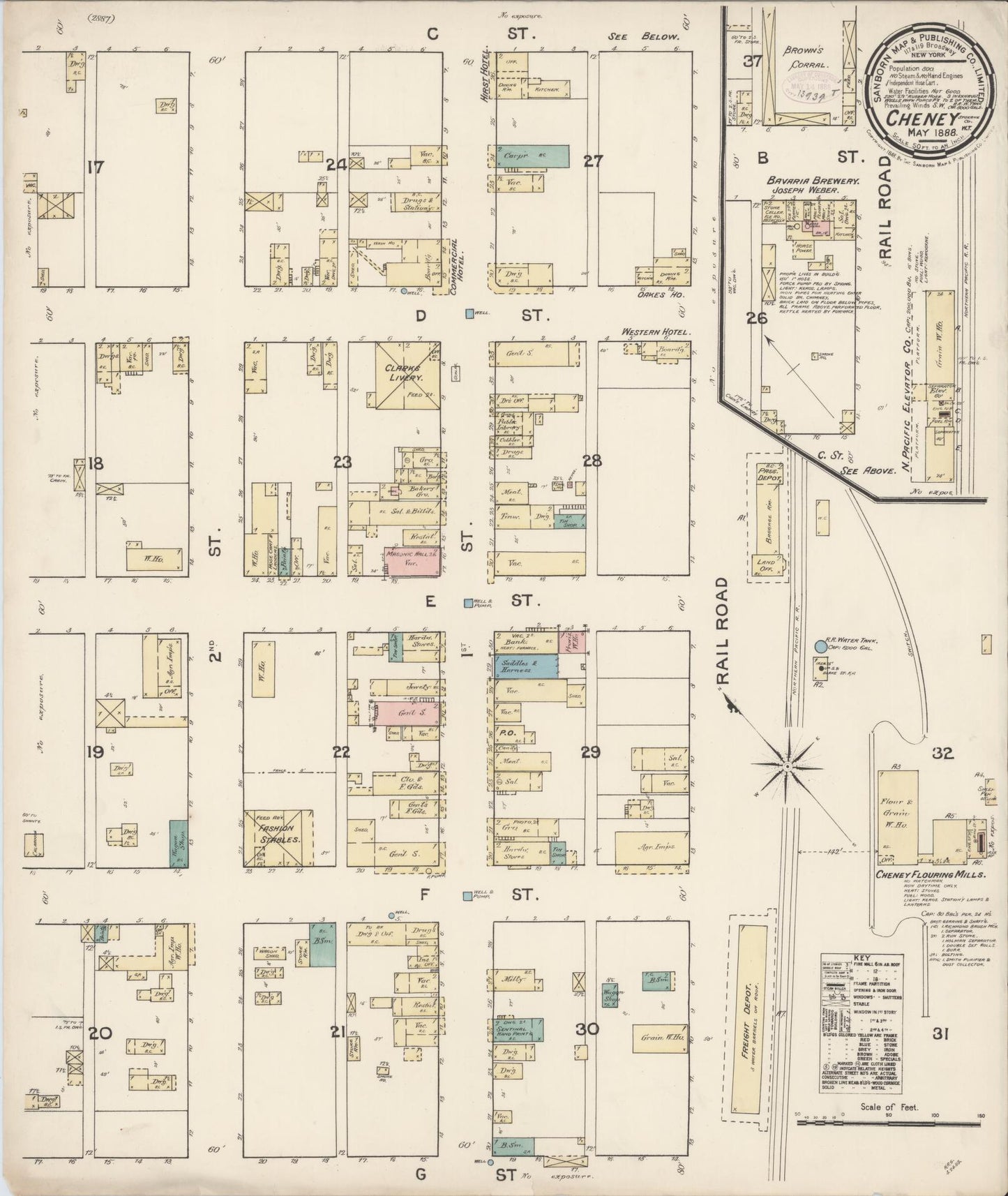 Sanborn Fire Insurance Map from Cheney, Spokane County, Washington (1888), Sheet #0001 - Historic Sanborn Fire Insurance Map Print, vintage old map wall art, antique decor, genealogy gift, Washington Washington map