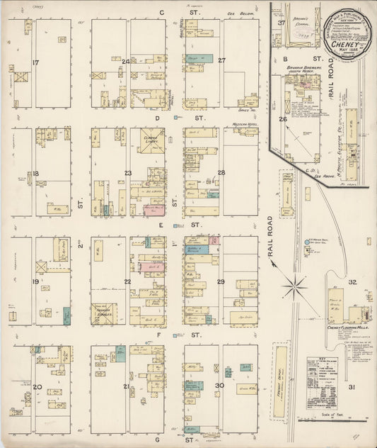 Sanborn Fire Insurance Map from Cheney, Spokane County, Washington (1888), Sheet #0001 - Historic Sanborn Fire Insurance Map Print, vintage old map wall art, antique decor, genealogy gift, Washington Washington map