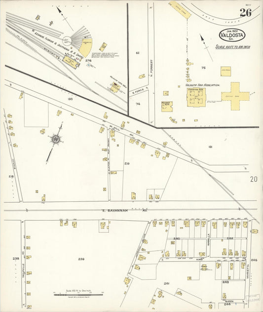 Sanborn Fire Insurance Map from Valdosta, Lowndes County, Georgia (1922), Sheet #0026 - Historic Sanborn Fire Insurance Map Print, vintage old map wall art, antique decor, genealogy gift, Georgia Georgia map