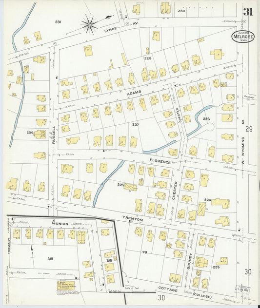 Sanborn Fire Insurance Map from Melrose, Middlesex County, Massachusetts (1909), Sheet #0031 - Historic Sanborn Fire Insurance Map Print, vintage old map wall art, antique decor, genealogy gift, Massachusetts Massachusetts map