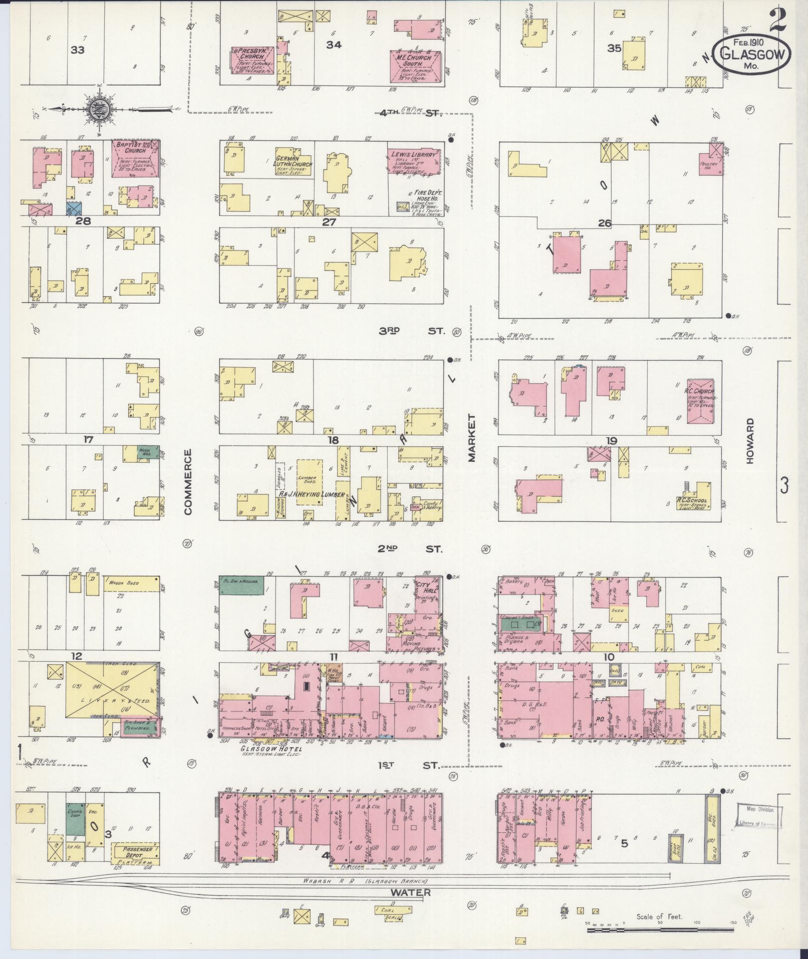 Sanborn Fire Insurance Map from Glasgow, Howard County, Missouri (1910), Sheet #0002 - Complete Map Set gallery image, historic Sanborn map, vintage wall art, Missouri Missouri