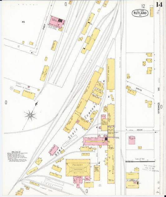 Sanborn Fire Insurance Map from Rutland, Rutland County, Vermont (1900), Sheet #0014 - Historic Sanborn Fire Insurance Map Print, vintage old map wall art, antique decor, genealogy gift, Vermont Vermont map