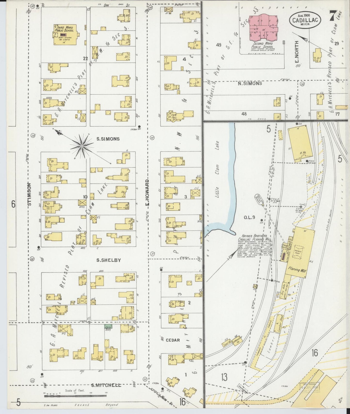 Sanborn Fire Insurance Map from Cadillac, Wexford County, Michigan (1900), Sheet #0007 - Complete Map Set gallery image, historic Sanborn map, vintage wall art, Michigan Michigan