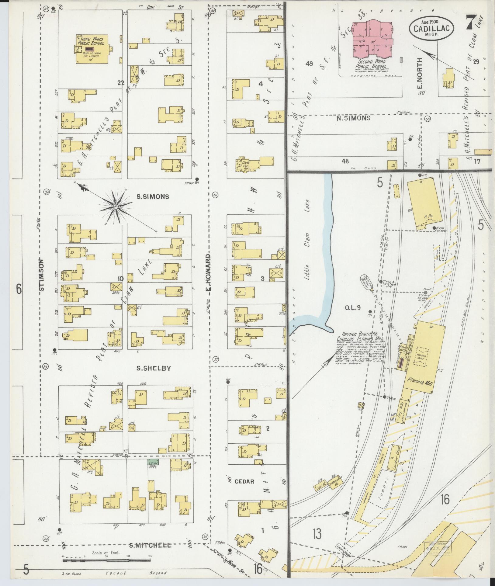 Sanborn Fire Insurance Map from Cadillac, Wexford County, Michigan (1900), Sheet #0007 - Complete Map Set gallery image, historic Sanborn map, vintage wall art, Michigan Michigan