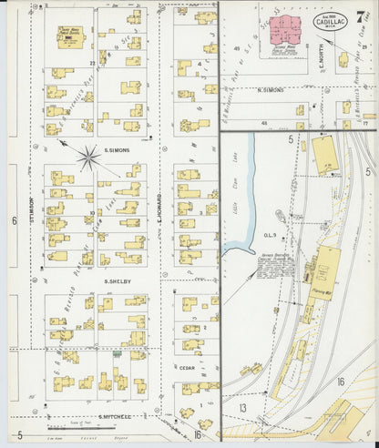 Sanborn Fire Insurance Map from Cadillac, Wexford County, Michigan (1900), Sheet #0007 - Complete Map Set gallery image, historic Sanborn map, vintage wall art, Michigan Michigan