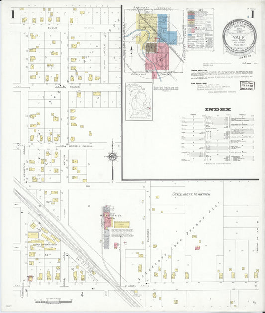 Sanborn Fire Insurance Map from Yale, Saint Clair County, Michigan (1937), Sheet #0001 - Historic Sanborn Fire Insurance Map Print, vintage old map wall art, antique decor, genealogy gift, Michigan Michigan map
