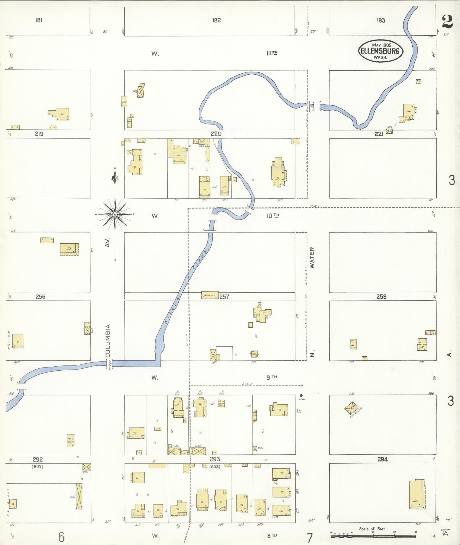 Sanborn Fire Insurance Map from Ellensburg, Kittitas County, Washington (1909), Sheet #0002 - Complete Map Set gallery image, historic Sanborn map, vintage wall art, Washington Washington