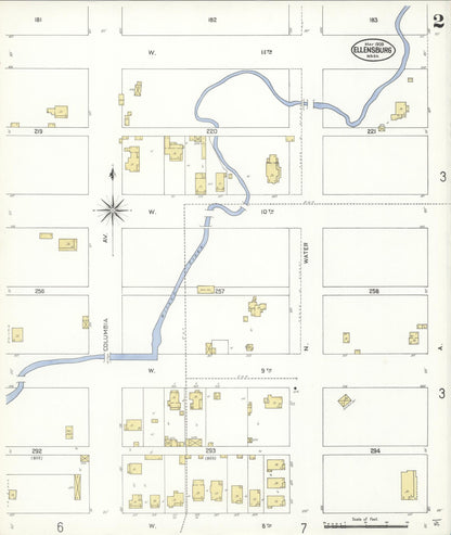 Sanborn Fire Insurance Map from Ellensburg, Kittitas County, Washington (1909), Sheet #0002 - Complete Map Set gallery image, historic Sanborn map, vintage wall art, Washington Washington