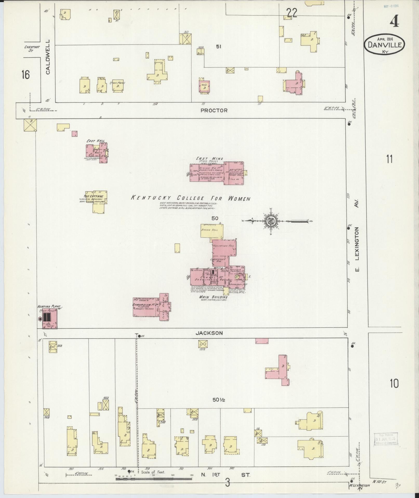Sanborn Fire Insurance Map from Danville, Boyle County, Kentucky (1914), Sheet #0004 - Historic Sanborn Fire Insurance Map Print, vintage old map wall art, antique decor, genealogy gift, Kentucky Kentucky map