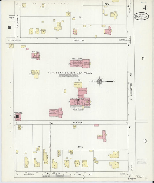 Sanborn Fire Insurance Map from Danville, Boyle County, Kentucky (1914), Sheet #0004 - Historic Sanborn Fire Insurance Map Print, vintage old map wall art, antique decor, genealogy gift, Kentucky Kentucky map