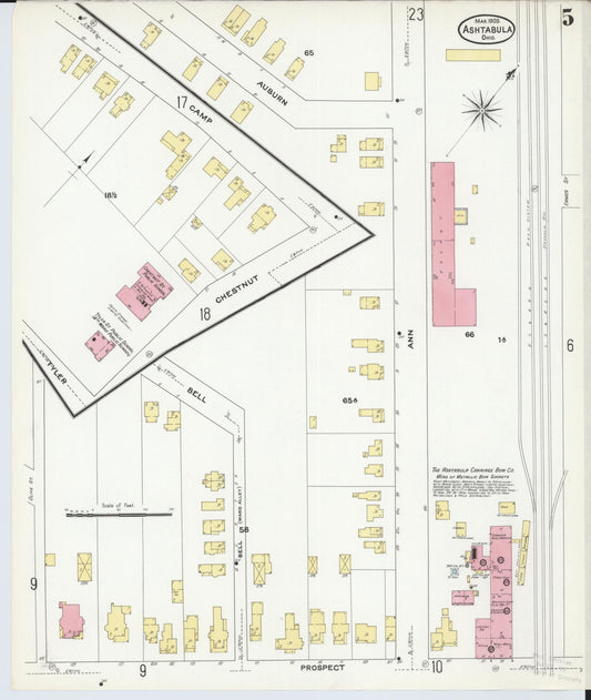 Sanborn Fire Insurance Map from Ashtabula, Ashtabula County, Ohio (1909), Sheet #0005 - Historic Sanborn Fire Insurance Map Print, vintage old map wall art, antique decor, genealogy gift, Ohio Ohio map
