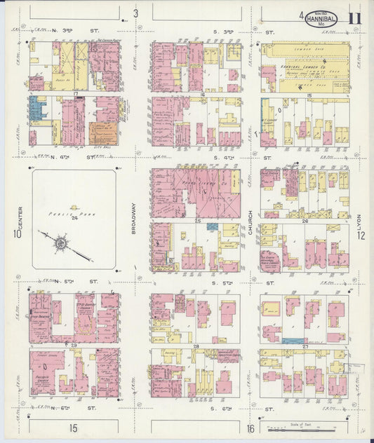 Sanborn Fire Insurance Map from Hannibal, Marion County, Missouri (1913), Sheet #0011 - Historic Sanborn Fire Insurance Map Print, vintage old map wall art, antique decor, genealogy gift, Missouri Missouri map