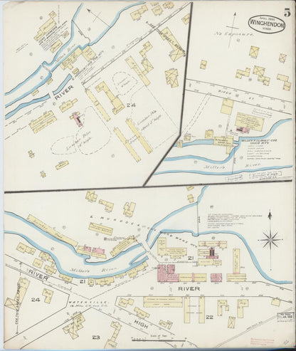 Sanborn Fire Insurance Map from Winchendon, Worcester County, Massachusetts (1885), Sheet #0005 - Historic Sanborn Fire Insurance Map Print, vintage old map wall art, antique decor, genealogy gift, Massachusetts Massachusetts map