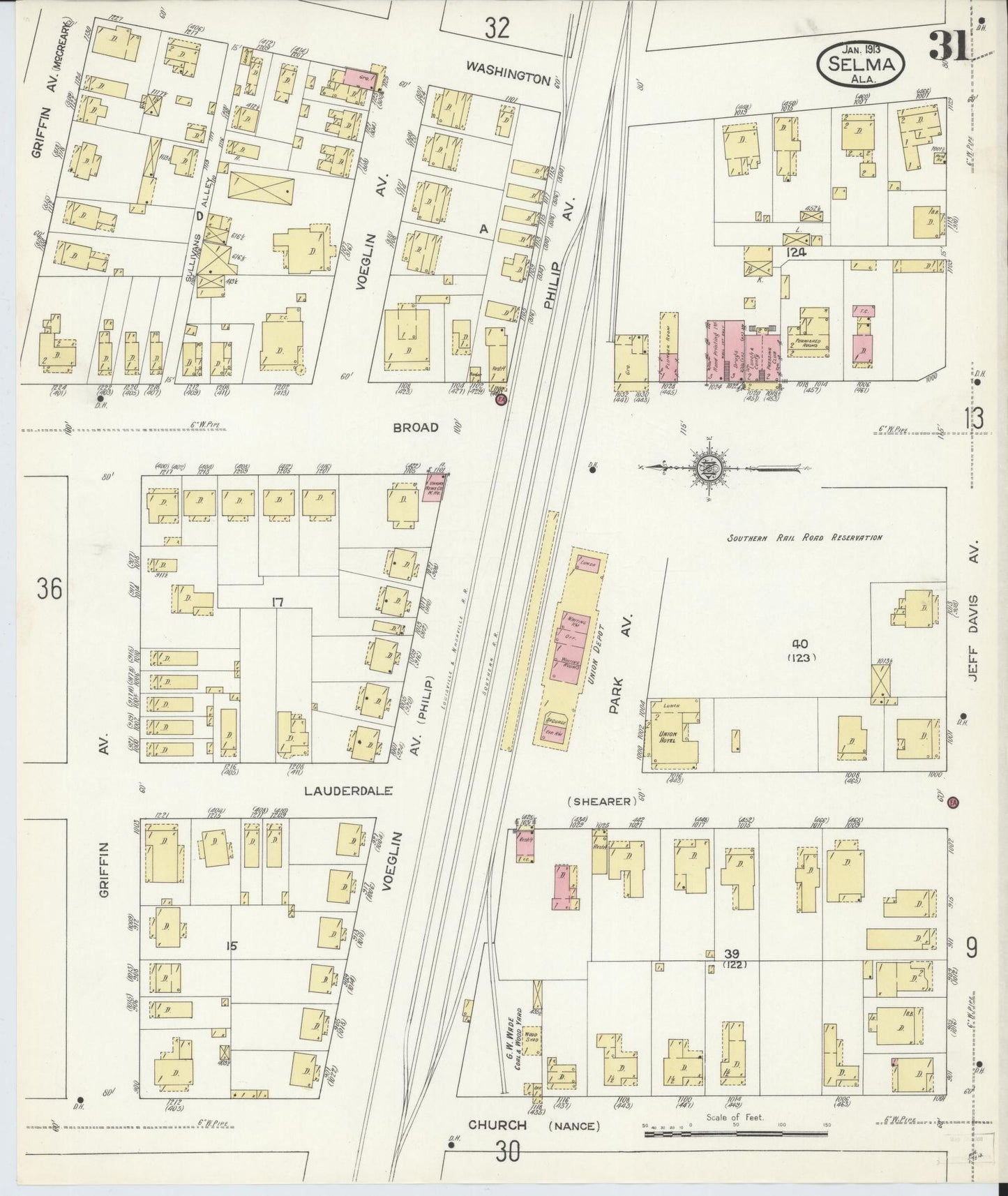 Sanborn Fire Insurance Map from Selma, Dallas County, Alabama (1913), Sheet #0031 - Complete Map Set gallery image, historic Sanborn map, vintage wall art, Alabama Alabama