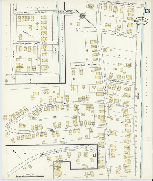 Sanborn Fire Insurance Map from Milford, New Haven County, Connecticut (1911), Sheet #0013 - Historic Sanborn Fire Insurance Map Print, vintage old map wall art, antique decor, genealogy gift, Connecticut Connecticut map