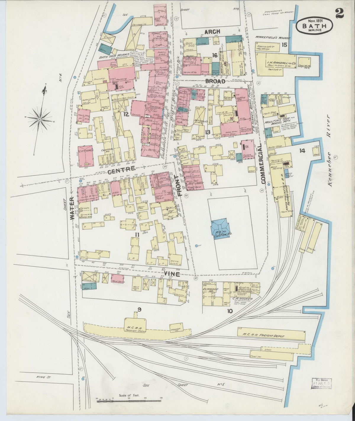 Sanborn Fire Insurance Map from Bath, Sagadahoc County, Maine (1891), Sheet #0002 - Complete Map Set gallery image, historic Sanborn map, vintage wall art, Maine Maine