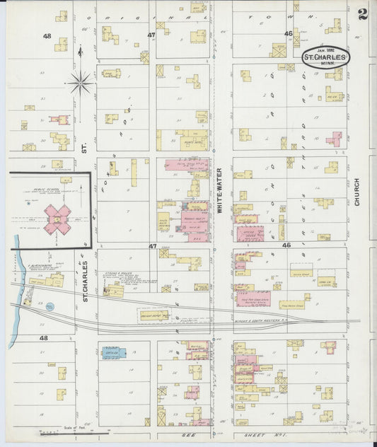 Sanborn Fire Insurance Map from Saint Charles, Winona County, Minnesota (1892), Sheet #0002 - Historic Sanborn Fire Insurance Map Print, vintage old map wall art, antique decor, genealogy gift, Minnesota Minnesota map