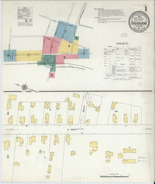 Sanborn Fire Insurance Map from Sherburne, Chenango County, New York (1911), Sheet #0001 - Historic Sanborn Fire Insurance Map Print, vintage old map wall art, antique decor, genealogy gift, New York New York map