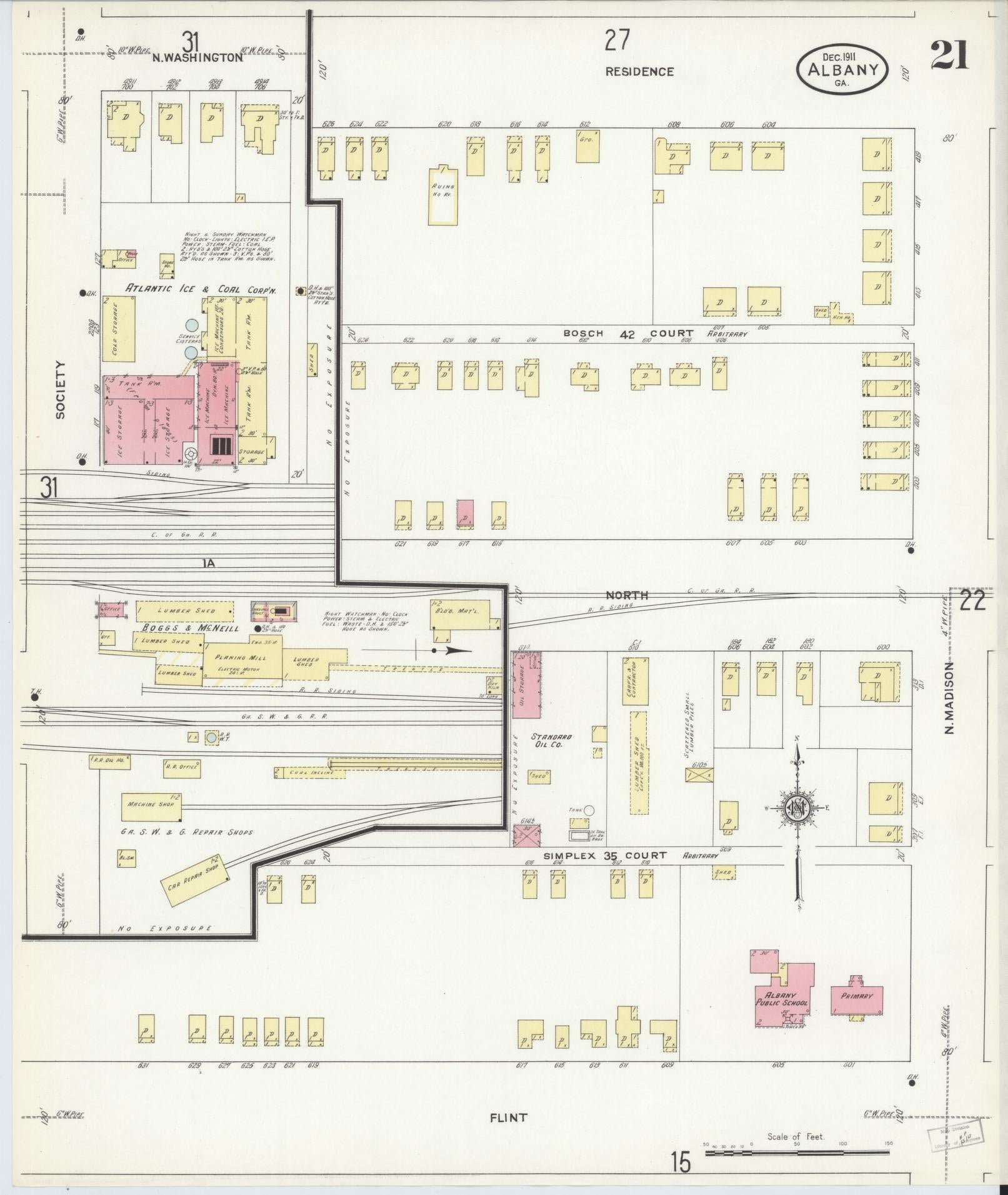 Sanborn Fire Insurance Map from Albany, Dougherty County, Georgia (1911), Sheet #0021 - Historic Sanborn Fire Insurance Map Print, vintage old map wall art, antique decor, genealogy gift, Georgia Georgia map