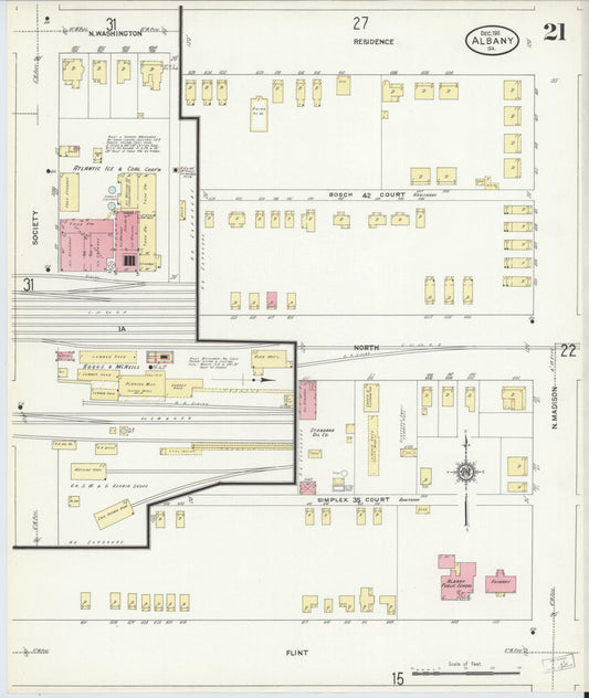 Sanborn Fire Insurance Map from Albany, Dougherty County, Georgia (1911), Sheet #0021 - Historic Sanborn Fire Insurance Map Print, vintage old map wall art, antique decor, genealogy gift, Georgia Georgia map