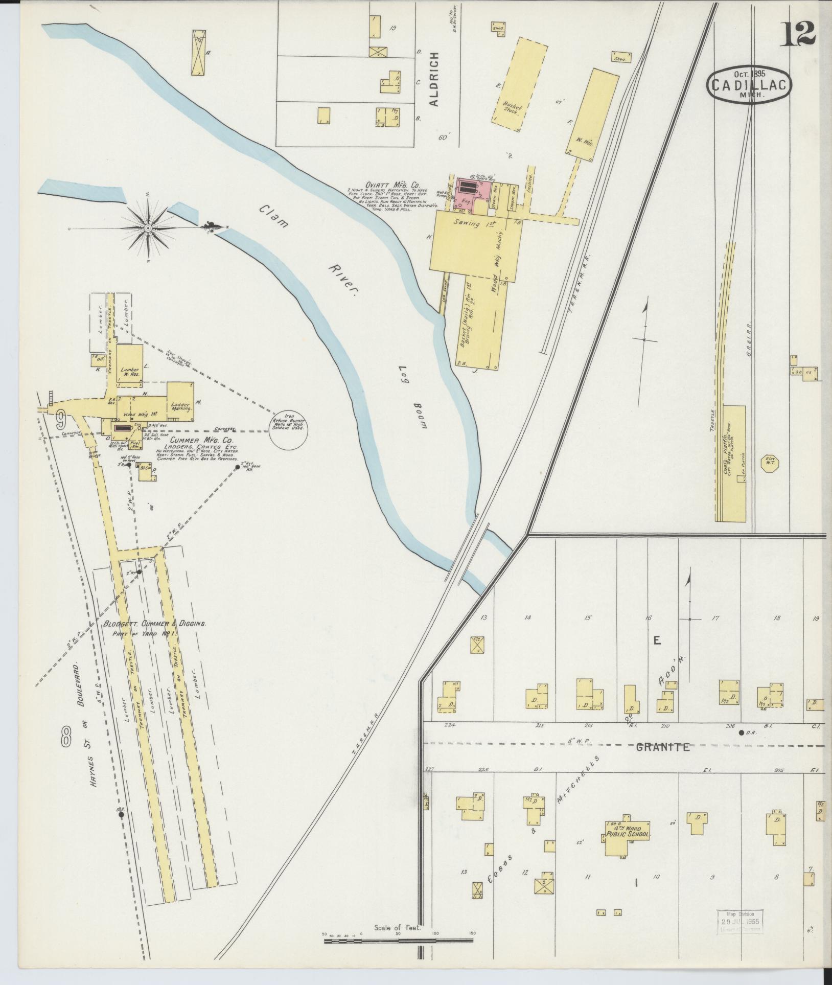 Sanborn Fire Insurance Map from Cadillac, Wexford County, Michigan (1895), Sheet #0012 - Historic Sanborn Fire Insurance Map Print, vintage old map wall art, antique decor, genealogy gift, Michigan Michigan map