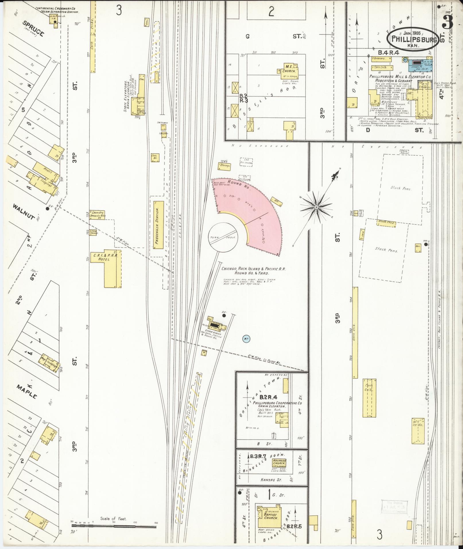 Sanborn Fire Insurance Map from Phillipsburg, Phillips County, Kansas (1905), Sheet #0003 - Historic Sanborn Fire Insurance Map Print, vintage old map wall art, antique decor, genealogy gift, Kansas Kansas map