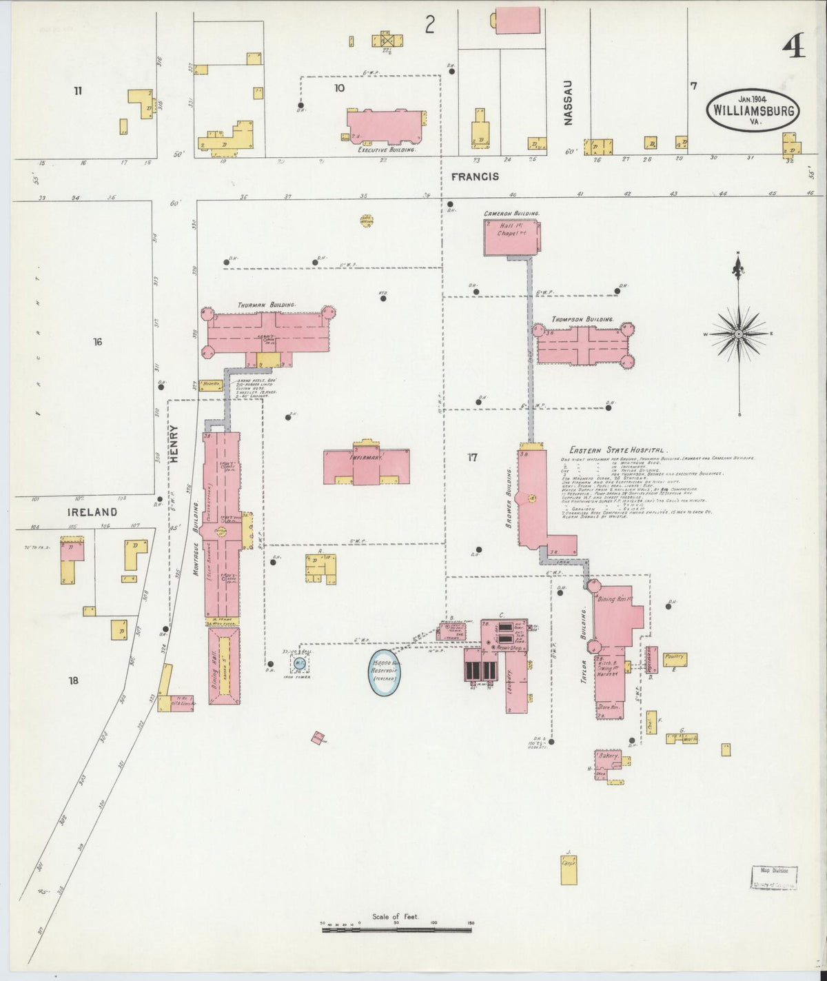 Sanborn Fire Insurance Map from Williamsburg, Independent Cities, Virginia (1904), Sheet #0004 - Complete Map Set gallery image, historic Sanborn map, vintage wall art, Virginia Virginia