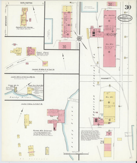 Sanborn Fire Insurance Map from Greenville, Greenville County, South Carolina (1913), Sheet #0030 - Historic Sanborn Fire Insurance Map Print, vintage old map wall art, antique decor, genealogy gift, South Carolina South Carolina map